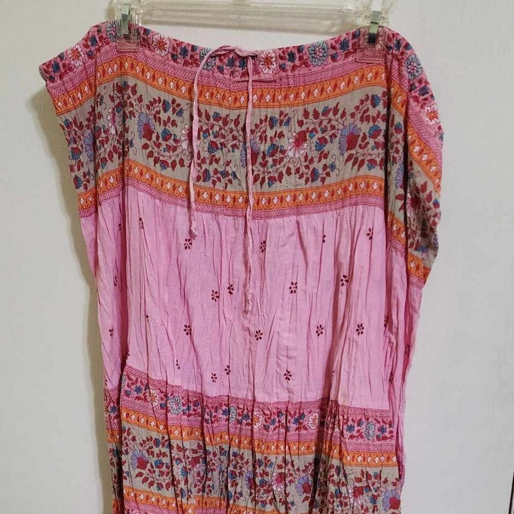 Pink, orange and tan maxi skirt with drawstring waist